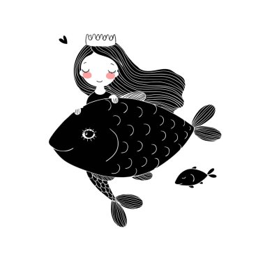 Güzel deniz kızı ve balık. Siren.