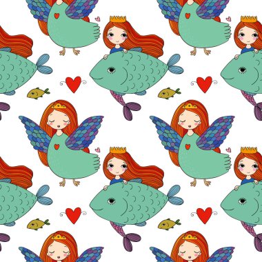 Kız desenle şirin ve deniz kızı.