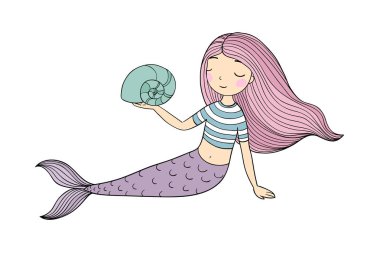 Güzel küçük deniz kızı. Siren. Deniz Tema.