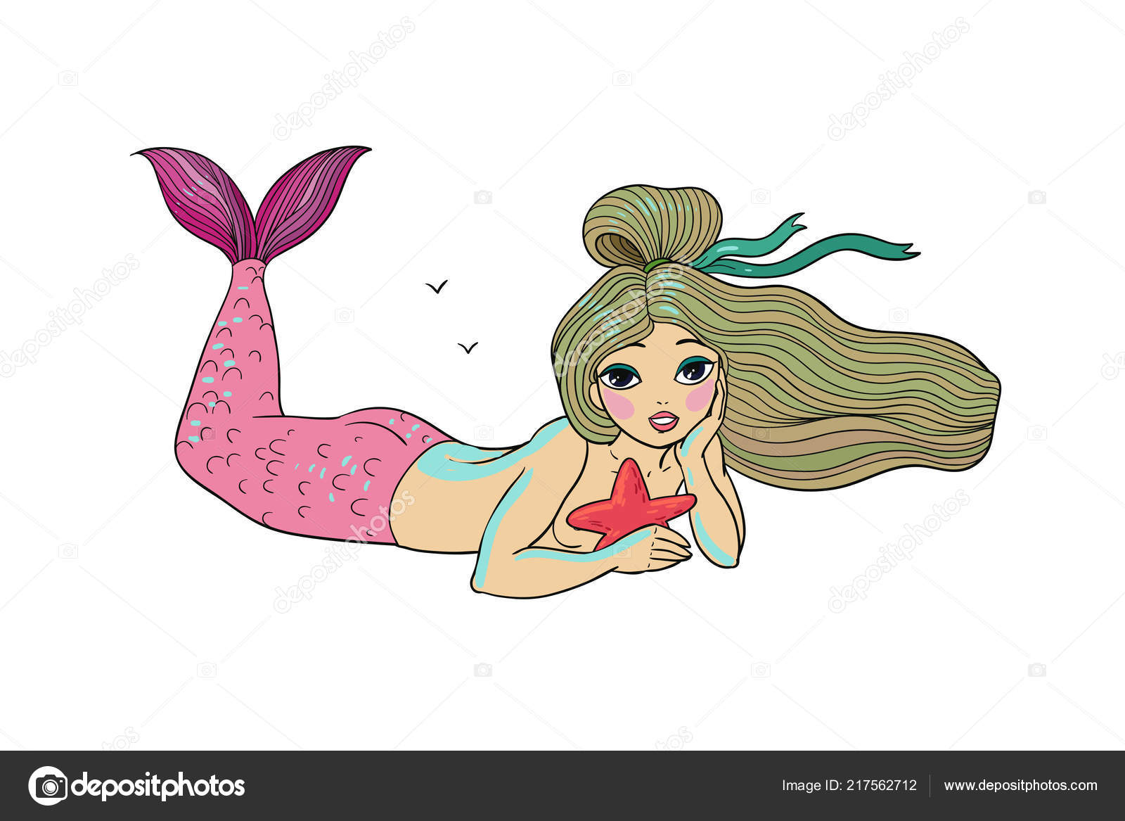 Cute cartoon little mermaid. Siren. Sea theme. Stock Vector Image by  ©Natasha_Chetkova #217562712