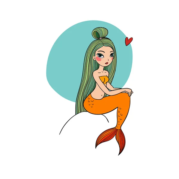 Niedliche Karikatur kleine Meerjungfrau. Sirene. Meeresthema. — Stockvektor