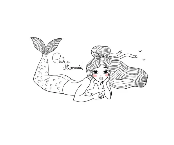 Linda caricatura sirenita. Sirena. Tema Mar . — Archivo Imágenes Vectoriales