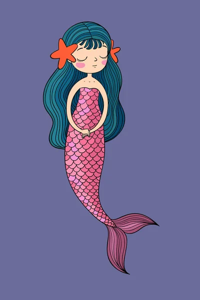 Cute cartoon little mermaid. Siren. Sea theme. — Stock Vector