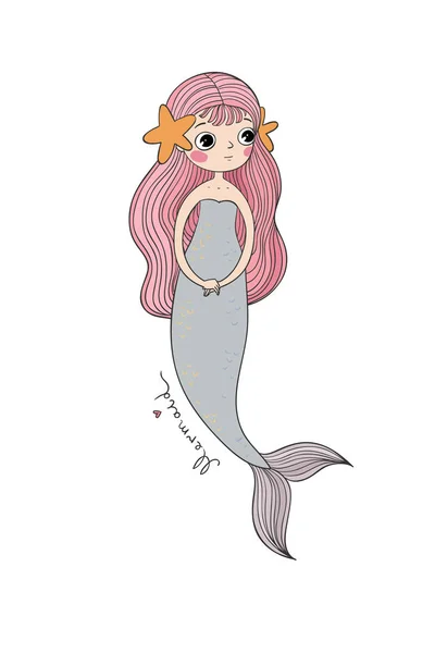 Bonito desenho animado pequena sereia. Sirene. Tema mar . —  Vetores de Stock