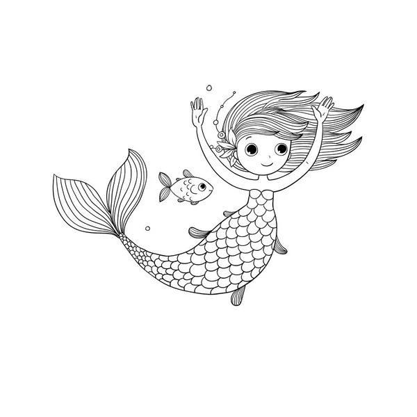 Niedliche Karikatur kleine Meerjungfrau. Sirene. Meeresthema. — Stockvektor