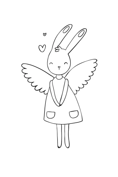Bella ragazza coniglietta dei cartoni animati in un vestito. Coniglio con le ali . — Vettoriale Stock