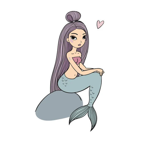 Linda caricatura sirenita. Sirena. Tema Mar . — Vector de stock