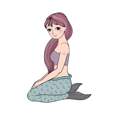 Tatlı çizgi film küçük denizkızı. Siren sesi. Deniz teması.