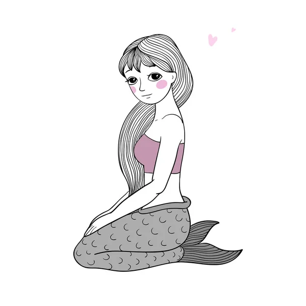 Linda caricatura sirenita. Sirena. Tema Mar . — Vector de stock