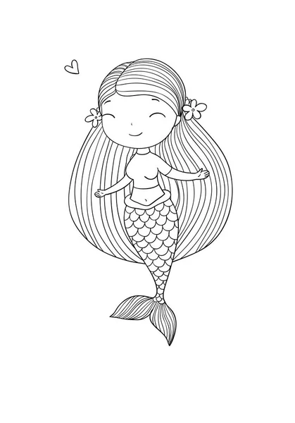 可爱的卡通小美人鱼。Siren 。海洋主题. — 图库矢量图片