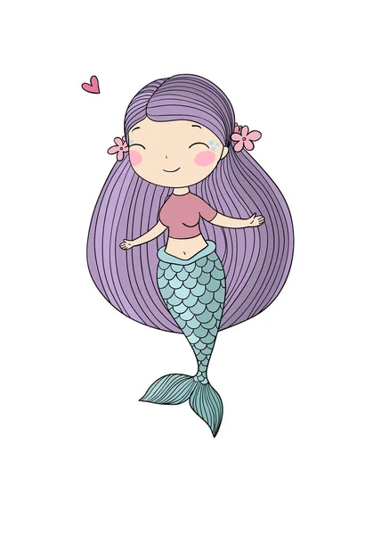 Cute cartoon little mermaid. Siren. Sea theme. — Stock Vector