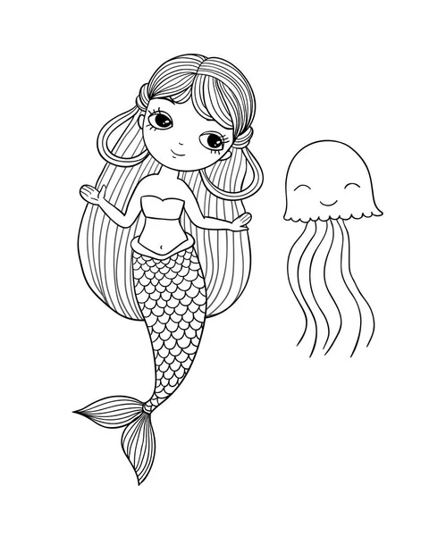 Cute cartoon little mermaid. Siren. Sea theme. — Stock Vector