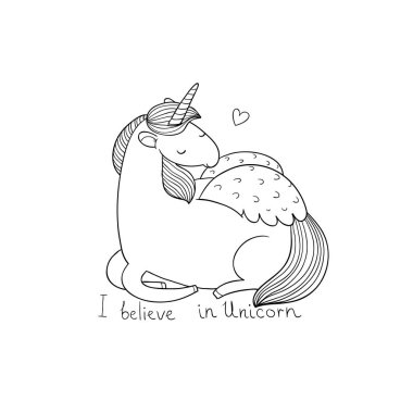 Kanatlı sevimli çizgi tek boynuzlu at.