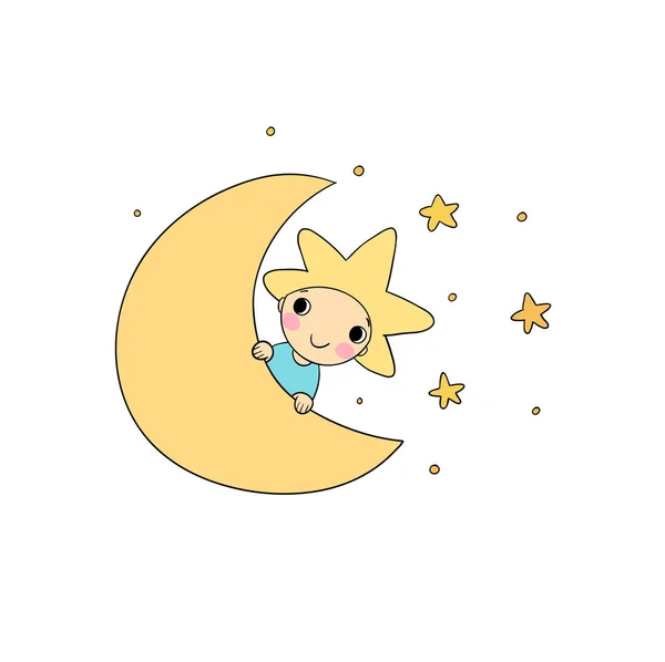 The boy is the star and the moon. — Stock Vector