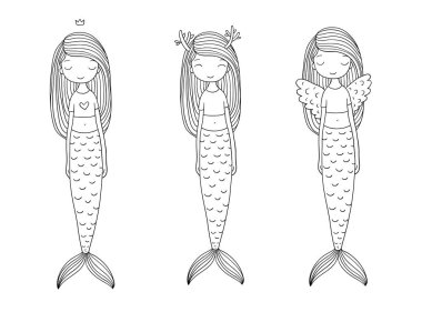 Üç sevimli küçük deniz kızı. Siren. Deniz Tema.