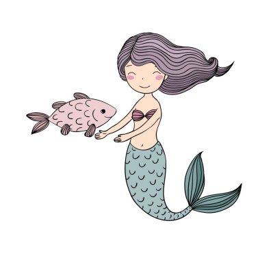 Güzel deniz kızı ve balık. Siren.