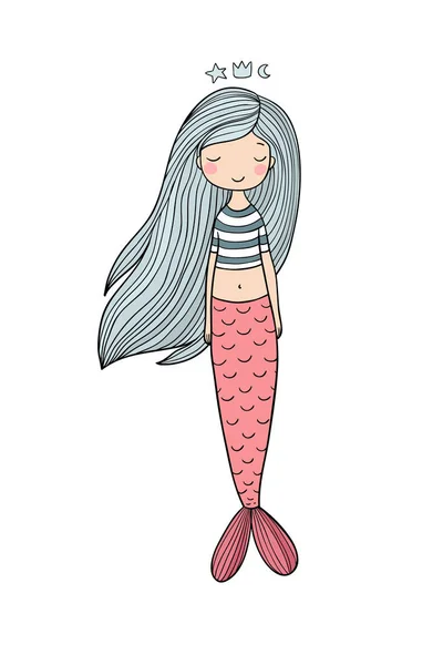 Hermosa sirenita. Sirena. Tema Mar . — Vector de stock