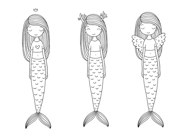 Tres sirenitas lindas. Sirena. Tema Mar . — Vector de stock