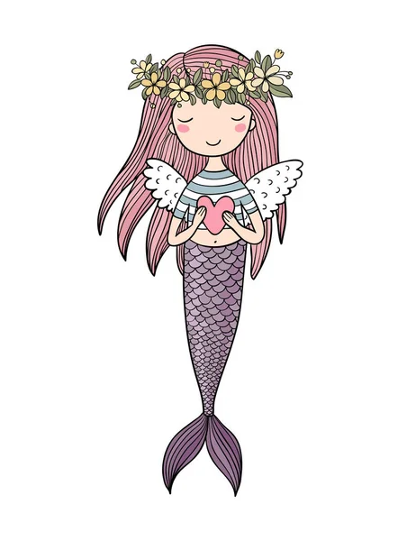 Beautiful little mermaid. Siren. Sea theme. — Stock Vector