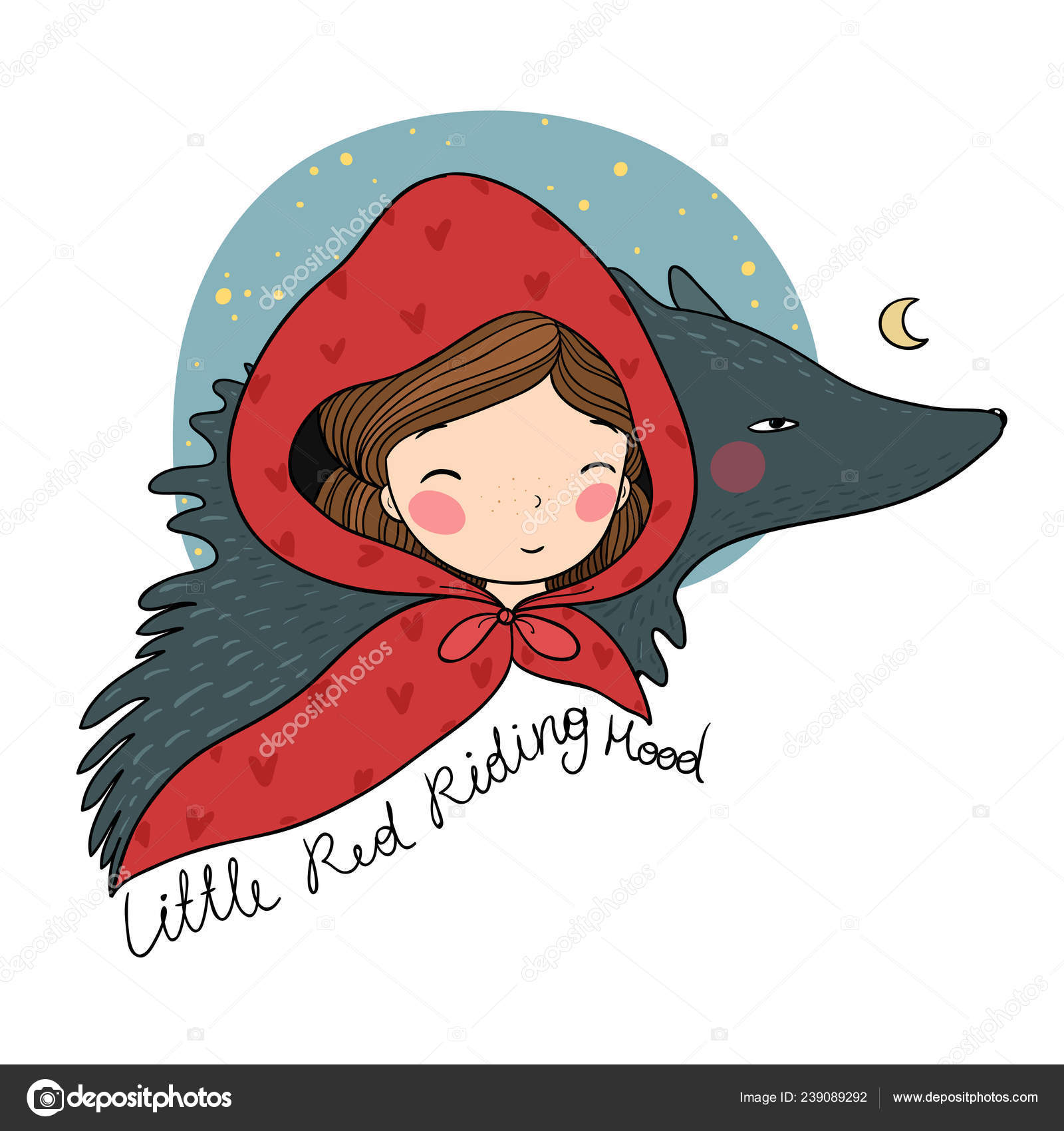 Little Red Riding Hood Fairy Tale Little Cute Girl And Wolf Vector Image By C Natasha Chetkova Vector Stock