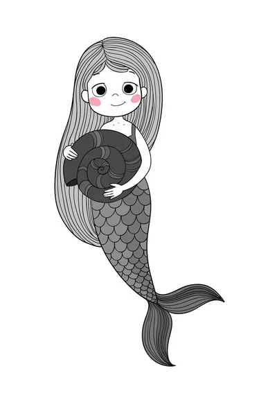 Linda caricatura sirenita. Sirena. Tema Mar . — Vector de stock