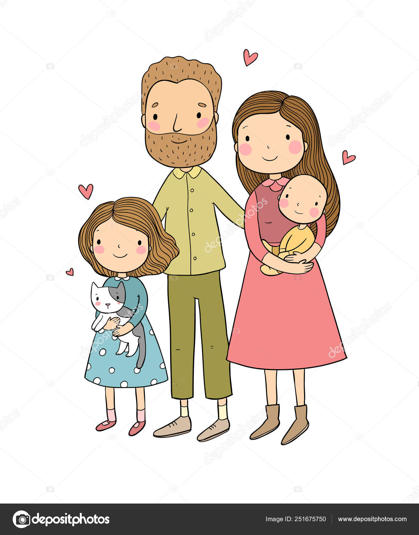 A happy family. Parents with children. Cute cartoon dad, mom, daughter and  son. Stock Vector Image by ©Natasha_Chetkova #251675750