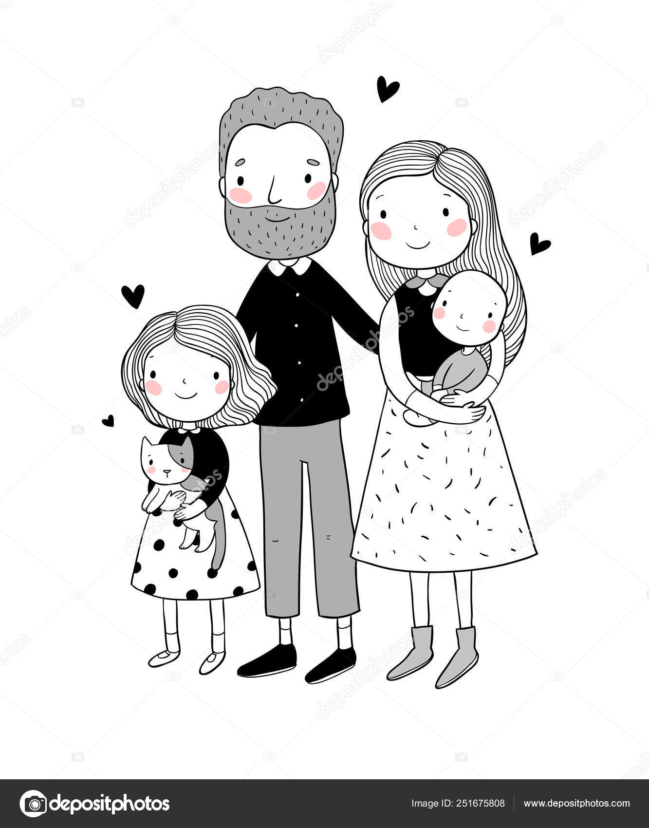 幸せな家族。子供を持つ親です。かわいい漫画の父、母、娘、息子. — ストックベクター ©Natasha_Chetkova 251675808