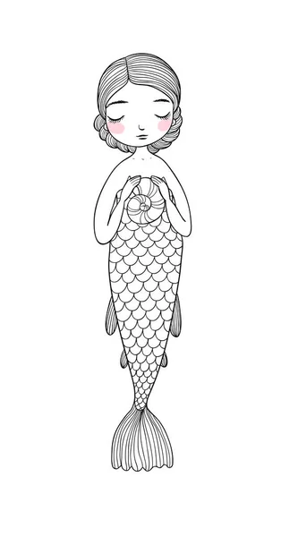 Cute cartoon little mermaid. Siren. Sea theme. — Stock Vector