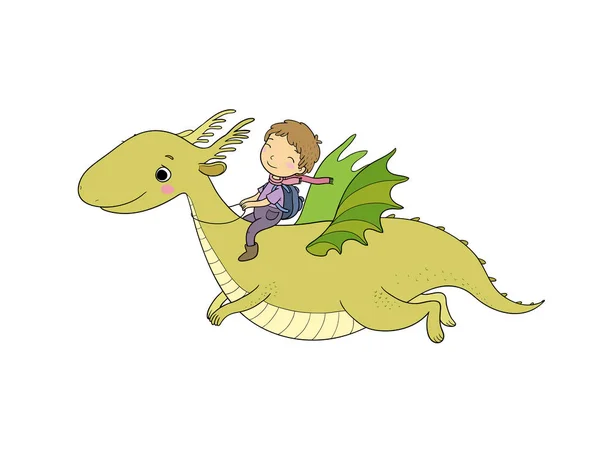 The boy and the dinosaur. The prince flies on a dragon.