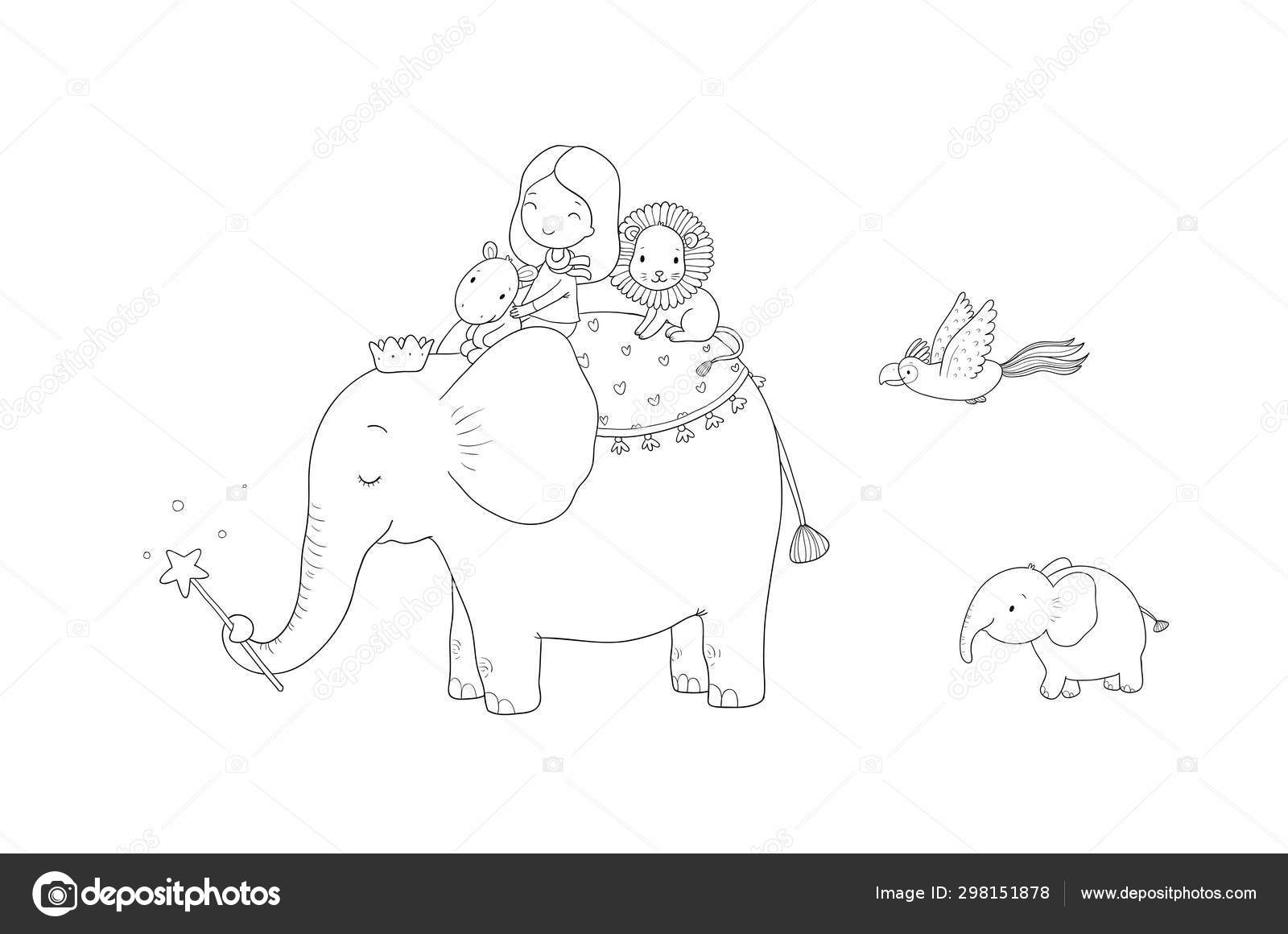 Cute cartoon girl, elephant, monkey and hippo. Stock Vector Image by  ©Natasha_Chetkova #298151878