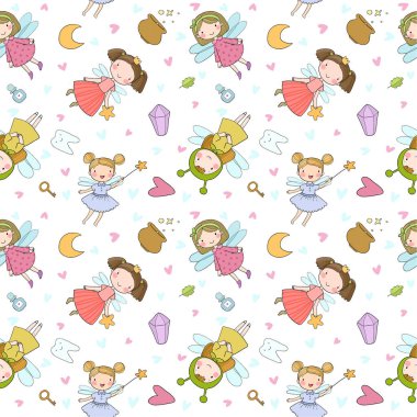 Şirin çizgi film perileri desenli. Peri periler. Çocuk illüstrasyonu. Diş Perisi