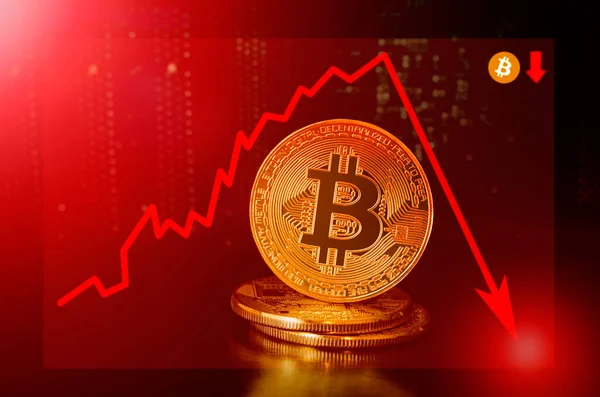 Bitcoin Cryptocurrency Érték Csökkenése Bitcoin Csökkenése — Stock Fotó