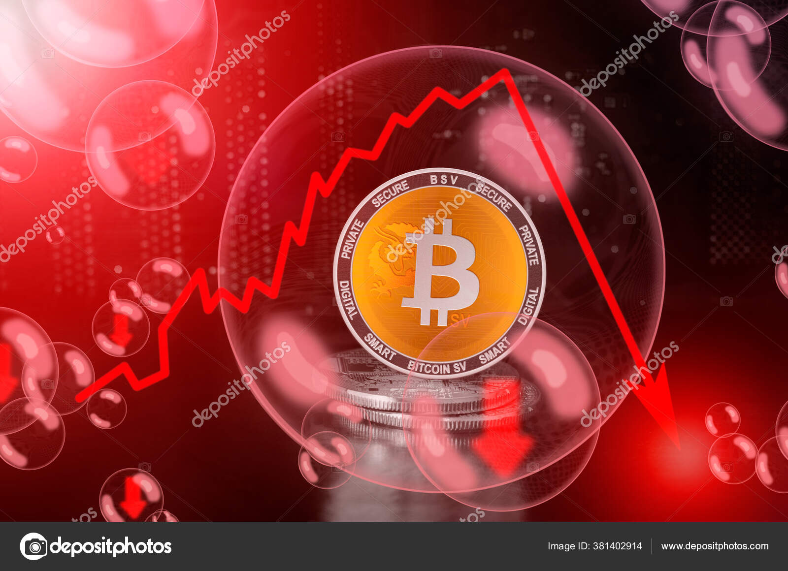 비트코인 Bsv 방울에 비트코인 투자하는 위험성 위험성 불안정 — 스톡 에디토리얼 사진 © AlekseyIvanov #381402914