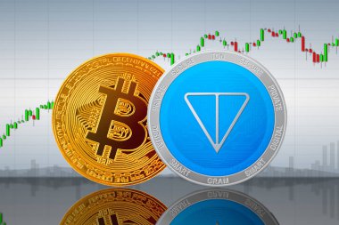 Gram ve Bitcoin paralar grafiğin arka planında; gram ve bitcoin kripto para birimi; şifreleme değişimi