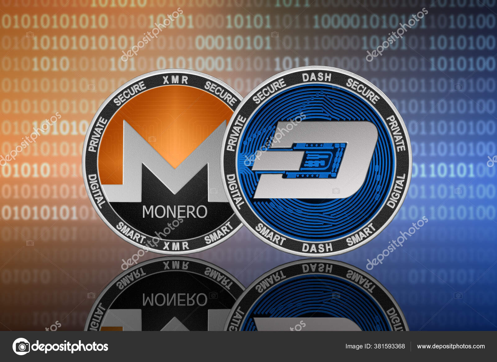 Dash Dash Monero Xmr Coins Binary Code Background Dash Monero — Stock Photo  © AlekseyIvanov #381593368