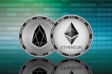 İkili kod arka planında Ethereum (ETH) ve EOS (EOS) sikkeleri; ethereum vs eos