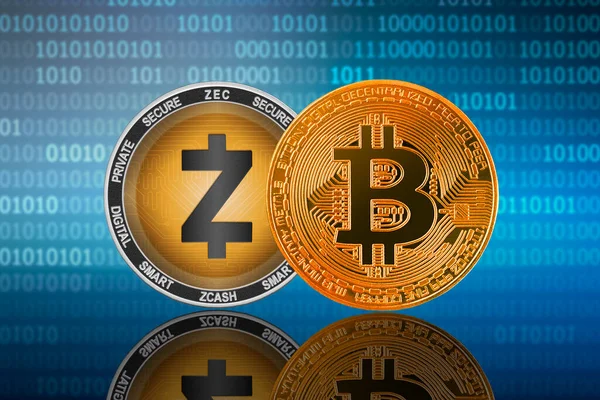 Bitcoin Btc Zcash Zec Фоне Двоичного Кода Bitcoin Zcash — стоковое фото