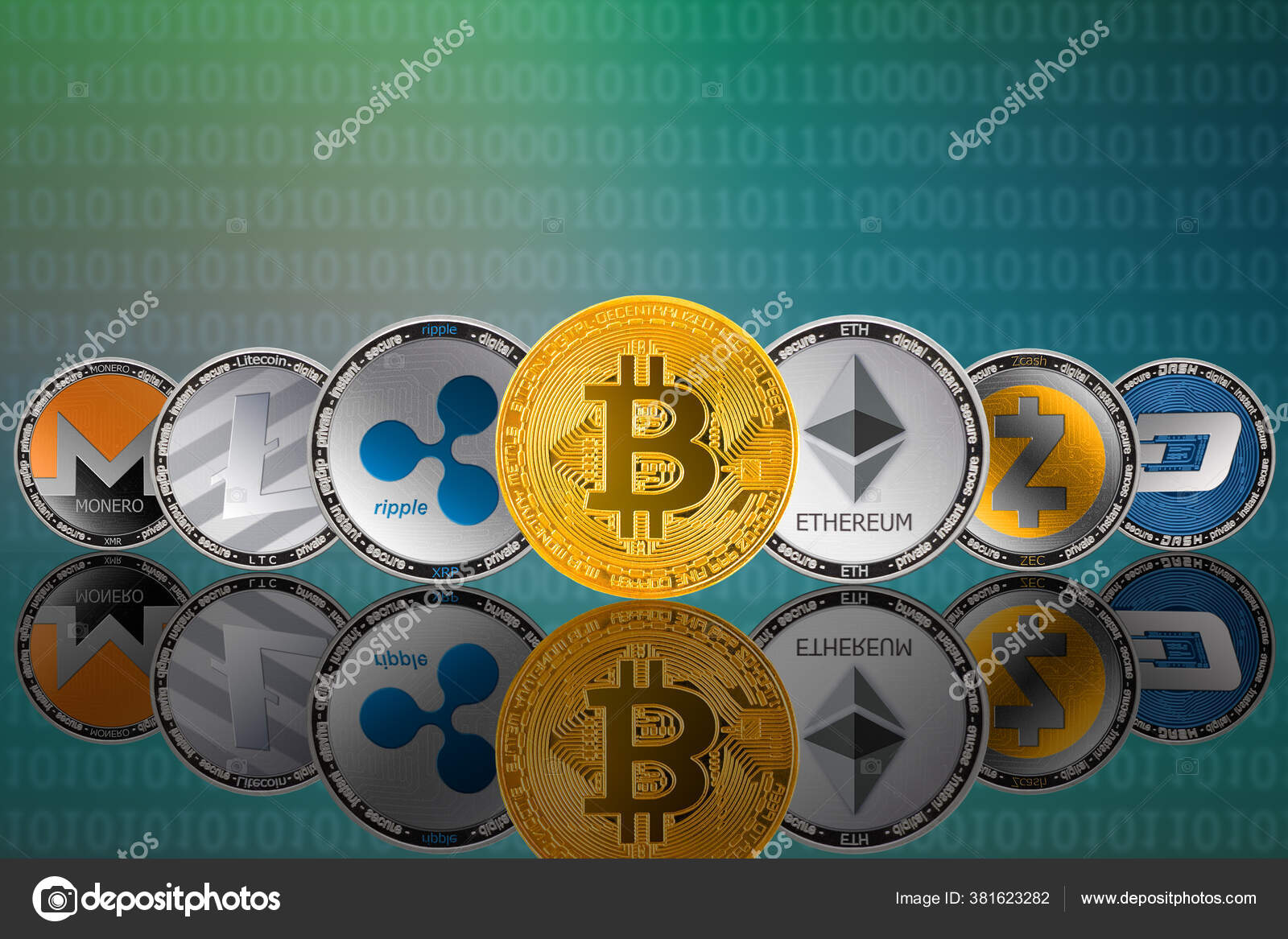 암호화 비트코인 Btc Ltc Eth Xmr Zcash Zec Xrp Dash 스톡 일러스트레이션 [© AUTHOR_NAME]  #381623282