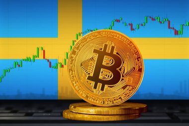 Bitcoin İsveç; bitcoin (BTC) İsveç bayrağının arka planında para