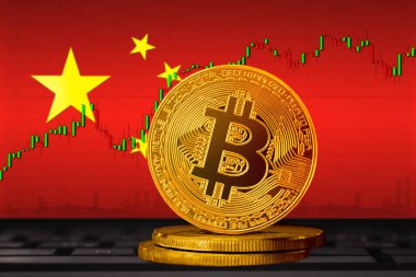Bitcoin Çin; bitcoin (BTC) Çin bayrağının arka planında para