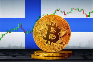 Bitcoin Finland; bitcoin (BTC) Finlandiya bayrağının arka planında