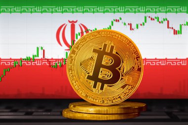İran bayrağının arka planında Bitcoin (BTC) para