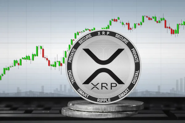 Xrp暗号通貨 チャートの背景にあるXrpコイン — ストック写真