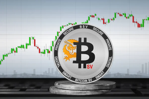 Grafiğin arka planında Bitcoin SV (BSV) sikkesi; bitcoin SV şifreleme birimi