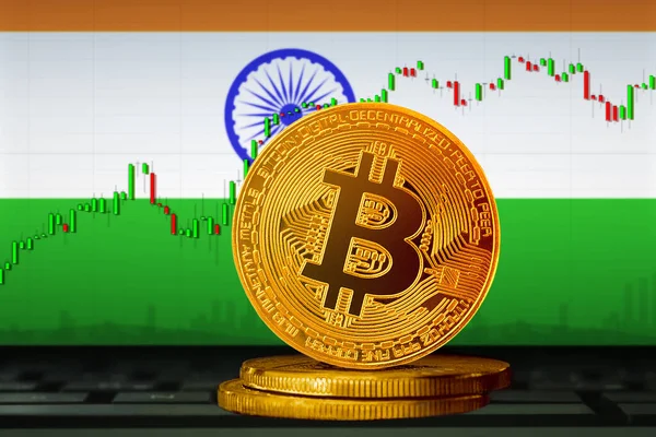 Hindistan bayrağının arka planında Bitcoin (BTC) madeni para