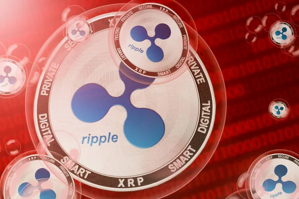リップルクラッシュ バイナリコードの背景に泡のリップル Xrp コイン — ストック写真