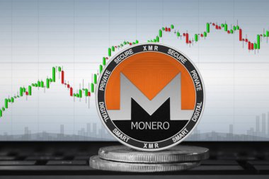 Monero (XMR) şifreleme birimi; Grafiğin arka planında Monero madeni para