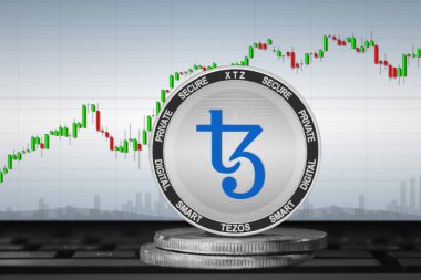 Tezos (XTZ) şifreleme birimi; Tezos madeni parası grafiğin arka planında