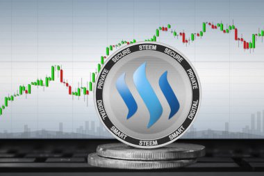 STEEM kripto para birimi; grafiğin arka planında steem para