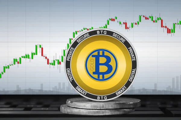 Bitcoin Gold Btg 暗号通貨 チャートの背景にあるBitcoin Goldコイン — ストック写真
